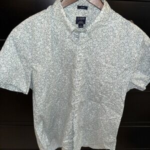 J.Crew Men's Large Slim Flex Washed Short Sleeve Floral Button Down Shirt Sage
